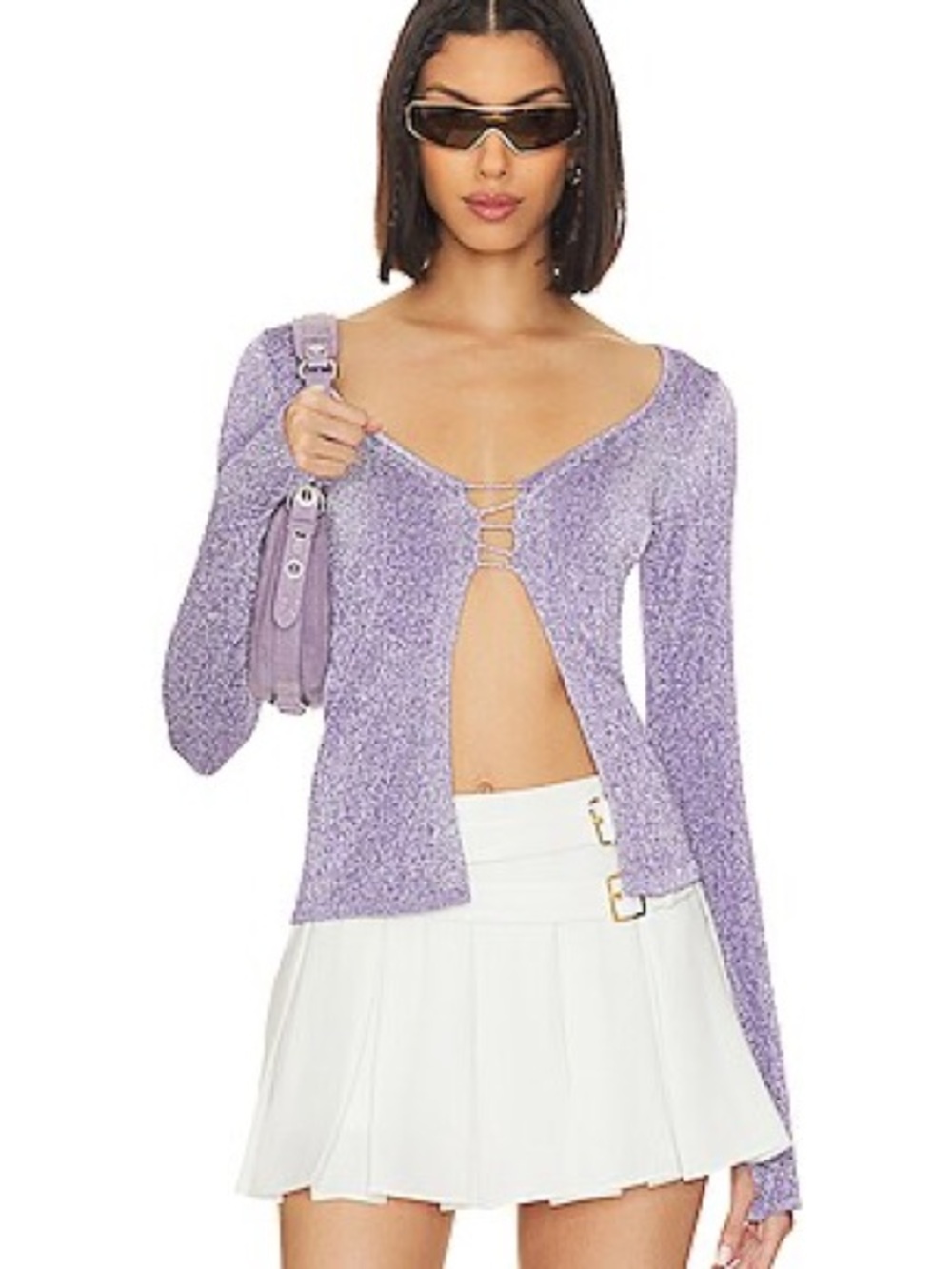 Cameron Reflective Long Sleeve Knit Top in Purple